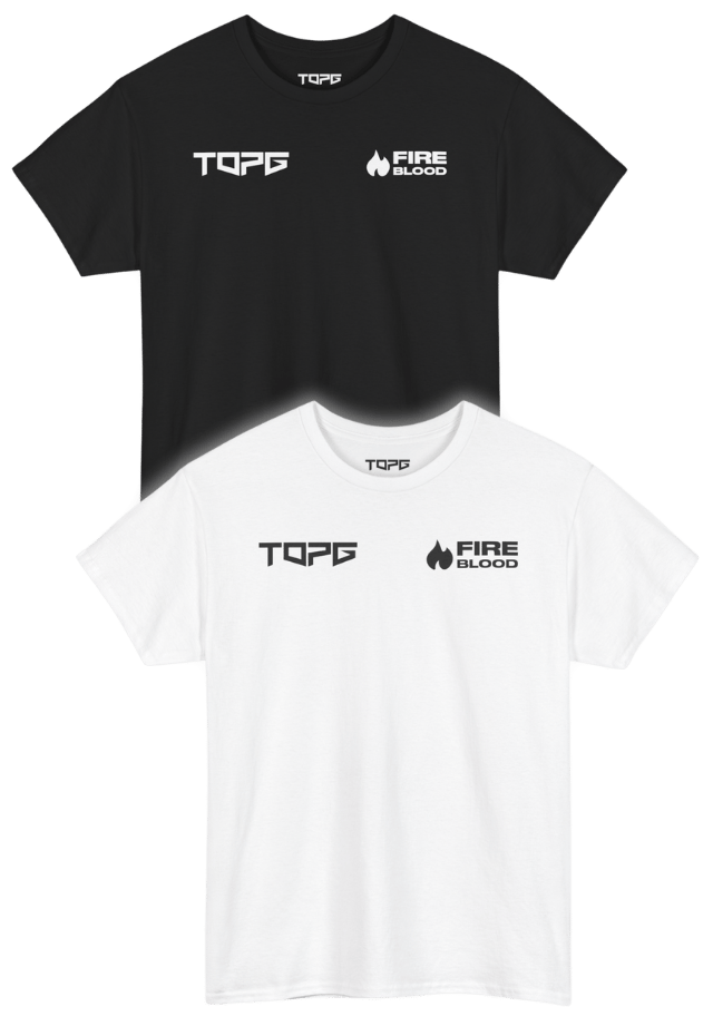 TOP G Fight Team x FIREBLOOD Tee front view Fireblood men's t shirt