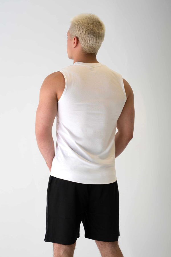 Apex Cut Tank White back view Top G men's t shirt