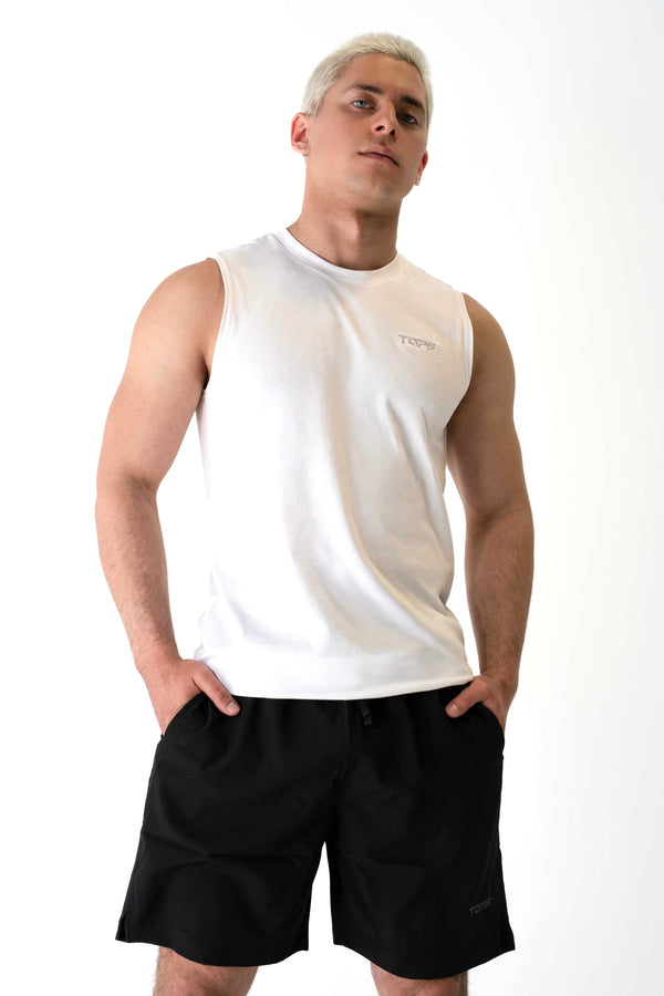 Apex Cut Tank White front view Top G men's t shirt