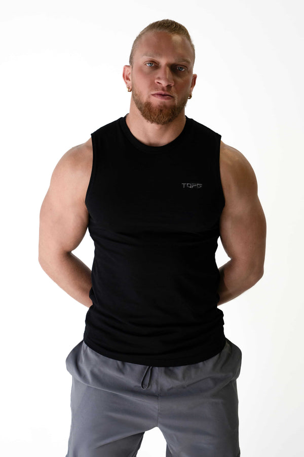 Apex Cut Tank Black back view Top G men's t shirt