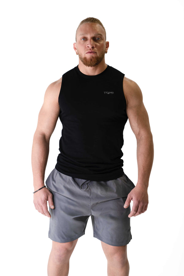 Apex Cut Tank Black front view Top G men's t shirt