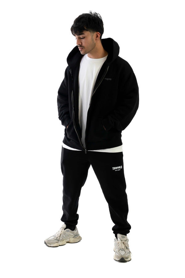 Axis Zip Hoodie Black front view Top G men's zip hoodie