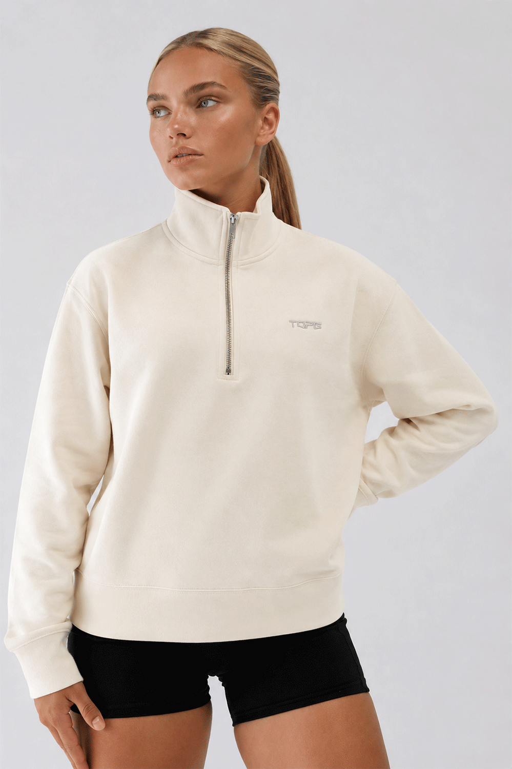 TG Half Zip Crew Bone