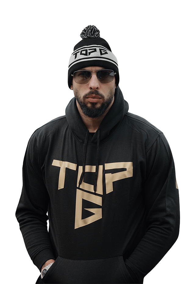 TOP G BOBBLE HAT front view Top G beanie