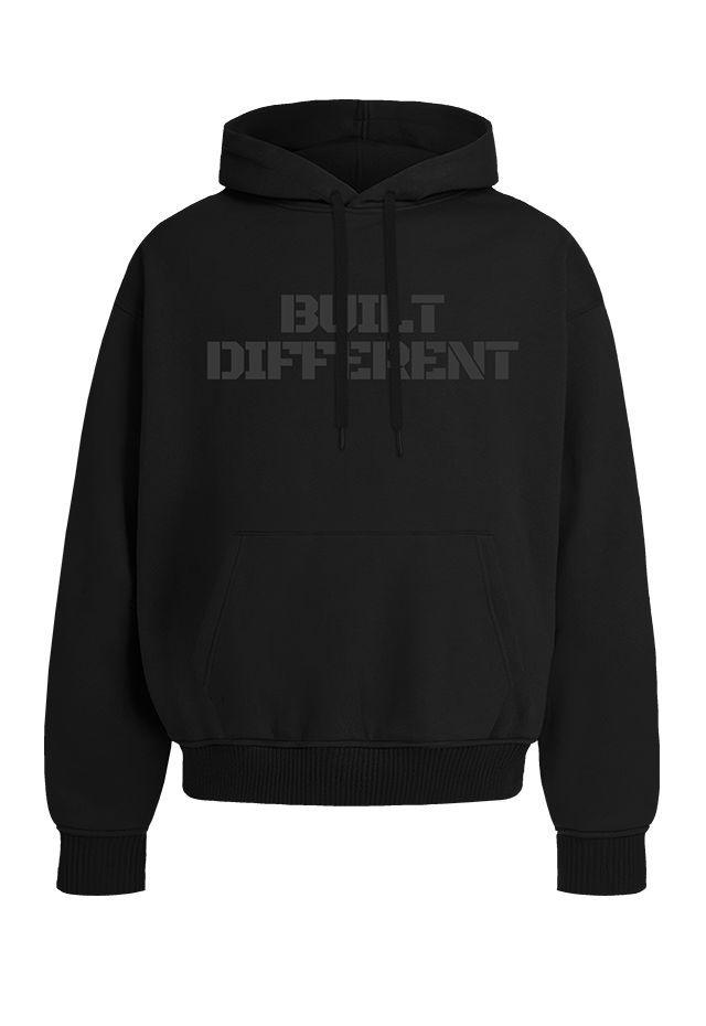 Built Different Hoodie Blackout Edition front view Top G men's hoodie