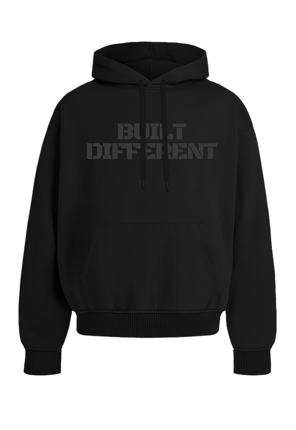 Built Different Hoodie Blackout Edition front view Top G men's hoodie