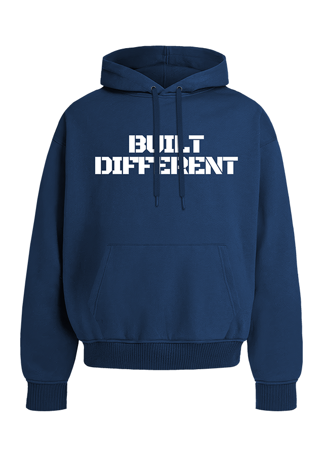 Built Different Hoodie Blue front view Top G men's hoodie