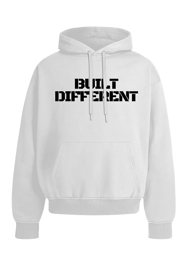 Built Different Hoodie White back view Top G men's hoodie