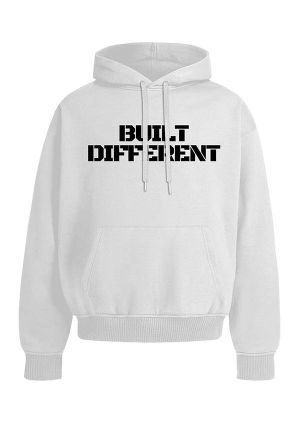 Built Different Hoodie White back view Top G men's hoodie