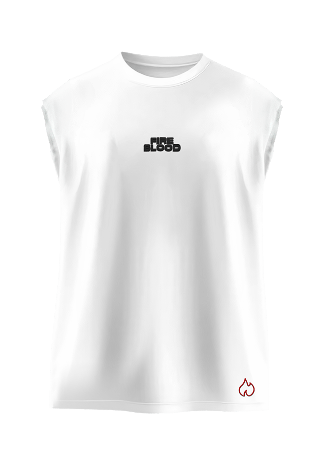 FIREBLOOD Vest White front view Fireblood men's t shirt