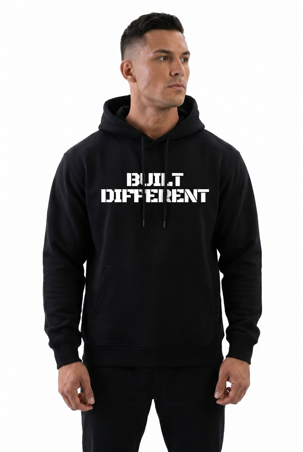 Built Different Hoodie Black front view Top G men's hoodie