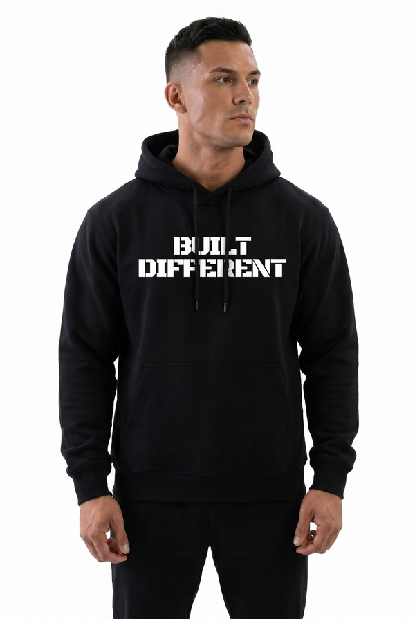 Built Different Hoodie Black front view Top G men's hoodie