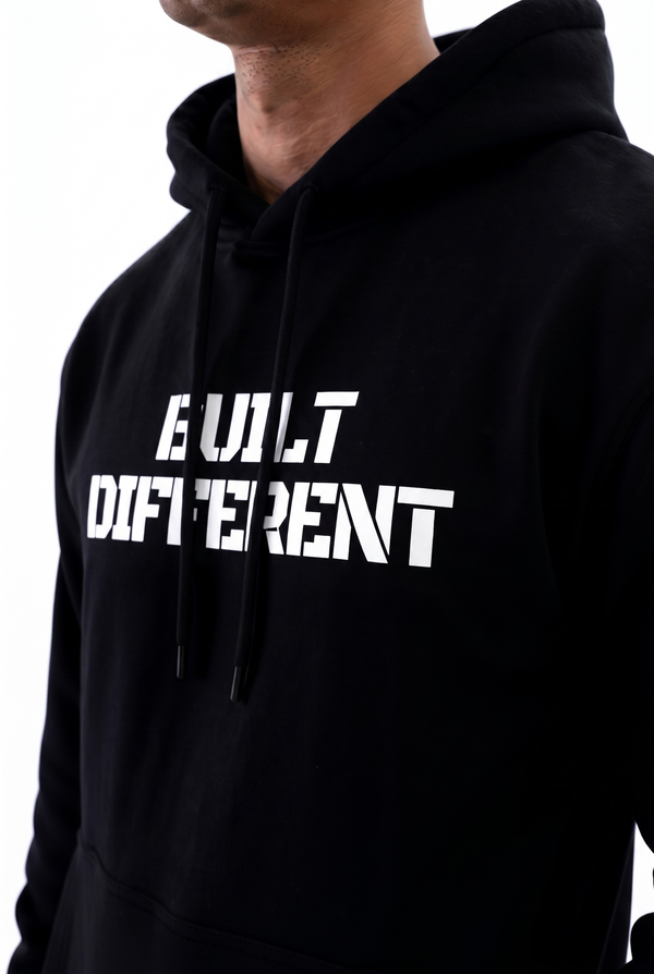 Built Different Hoodie Black side view Top G men's hoodie