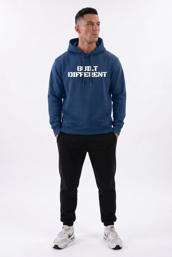Built Different Hoodie Blue front view Top G men's hoodie