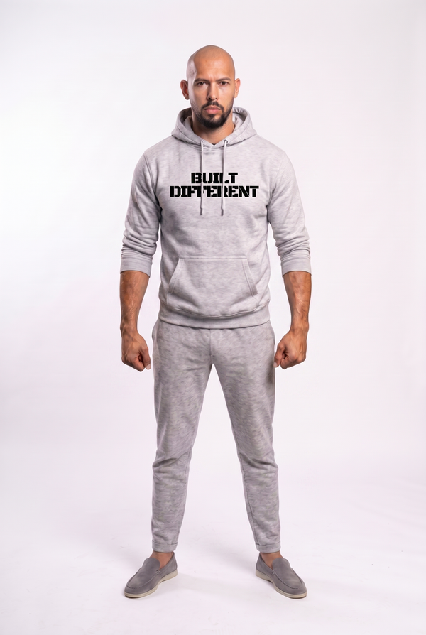 Built Different Hoodie Grey detail view Top G men's hoodie