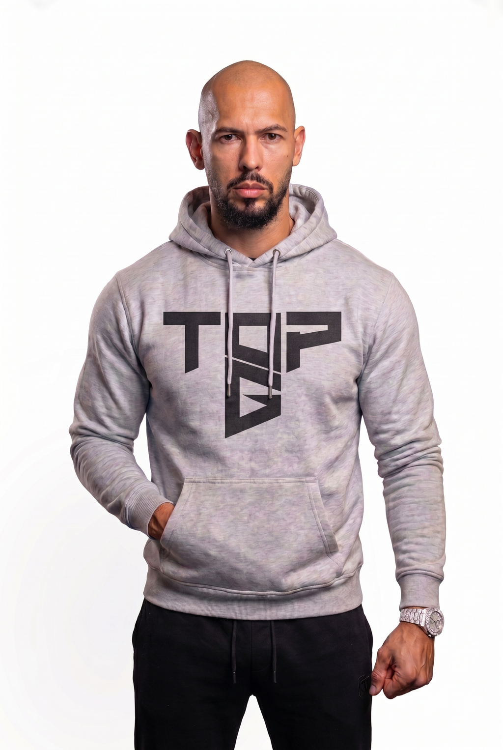 Cobra Shield Grey front view Top G men's hoodie