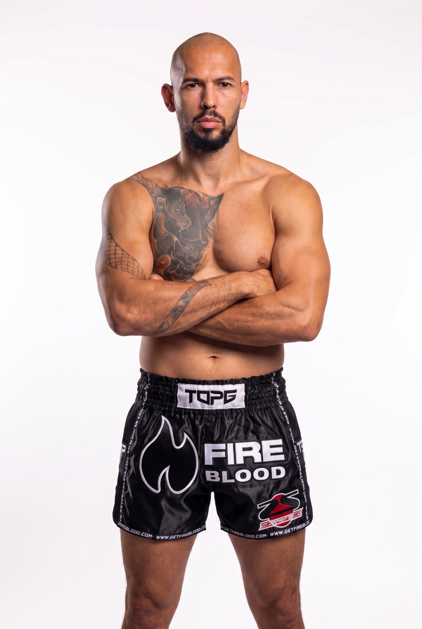 The Worlds Most Famous Fight Shorts Black front view Top G shorts