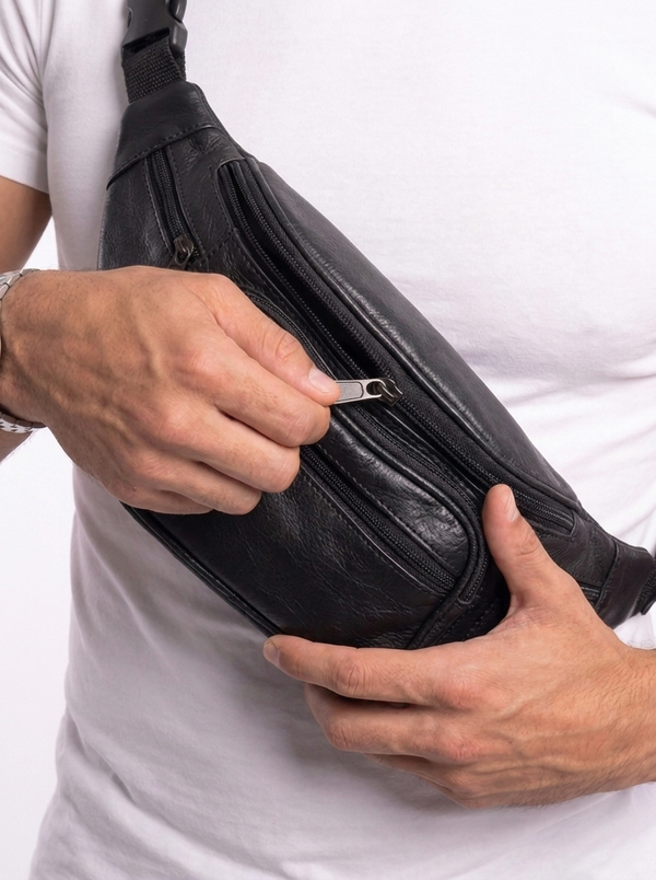 Cobra Leather Waist Pack Black