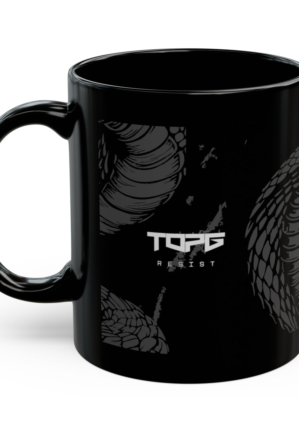 Cobra Mug Black - handle left, TOPG logo