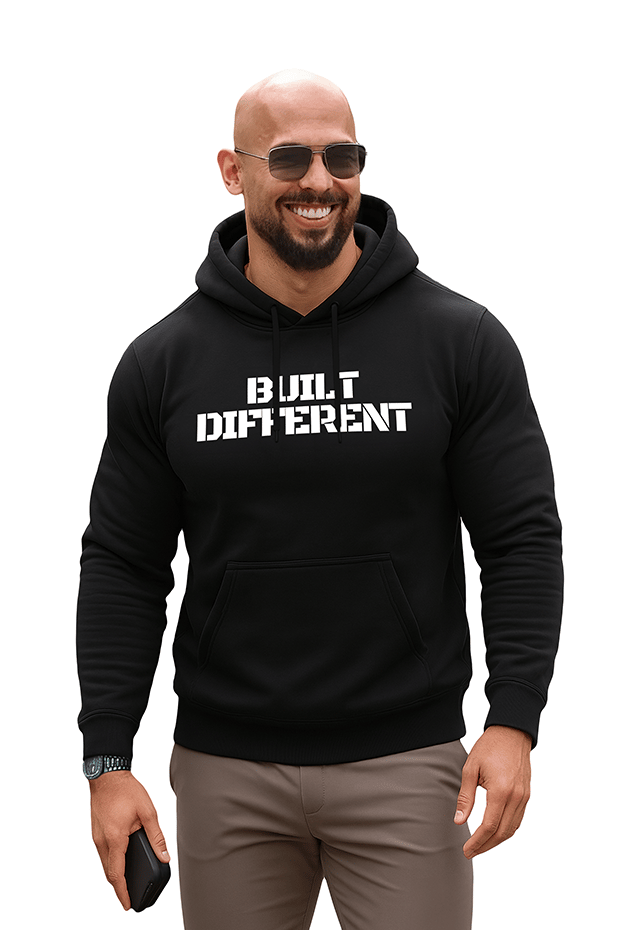Built Different Hoodie Black front view Top G men's hoodie