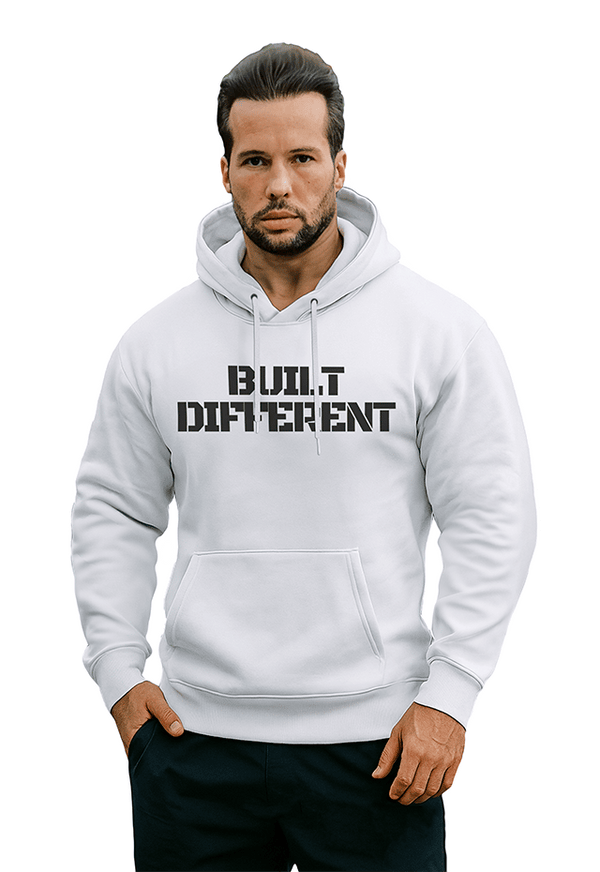 Built Different Hoodie White front view Top G men's hoodie