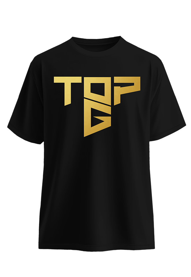 Top Tee Black and Gold front view Top G men's t shirt