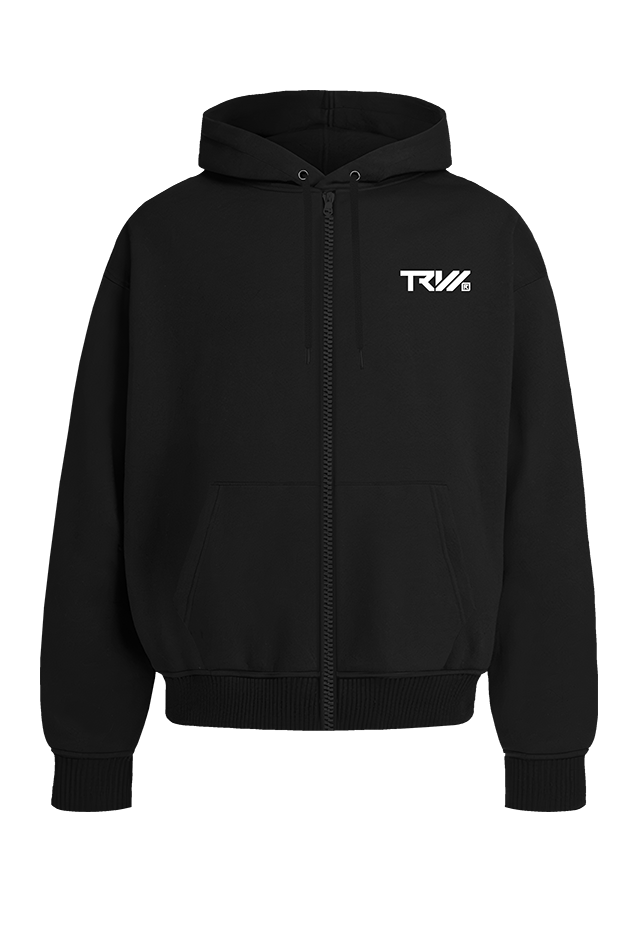 TRW Zipped Hoodie Black R front view Top G men's zip hoodie