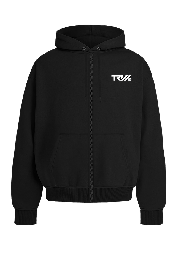 TRW Zipped Hoodie Black R front view Top G men's zip hoodie