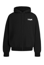 TRW Zipped Hoodie Black W front view Top G men's zip hoodie